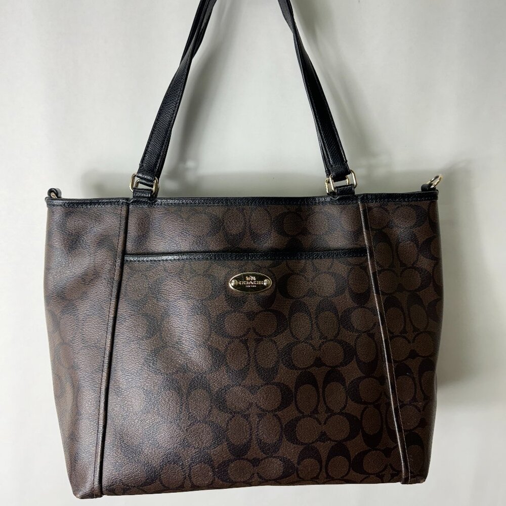 Coach Zip Top Tote - Signature Canvas Style - Brown